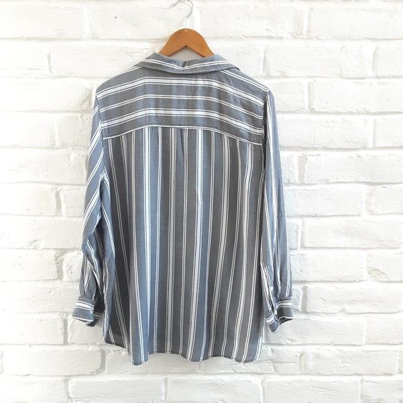 American Eagle Button Up Men Shirt Size XL Gray White Striped Long Sleeve - Picture 5 of 6